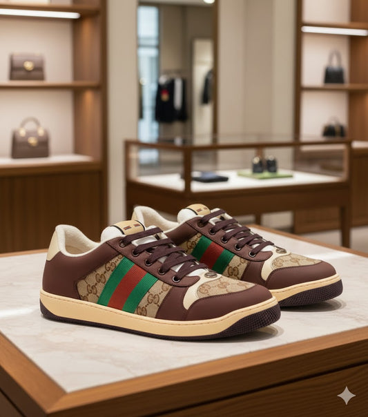 GUCCI || Men's Screener GG Canvas & Leather Sneakers - Brown/Multi