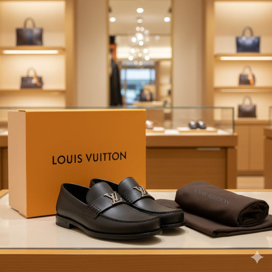 LOUIS VUTTON || Major Loafer in Grained Calf Leather with Silver LV Initials