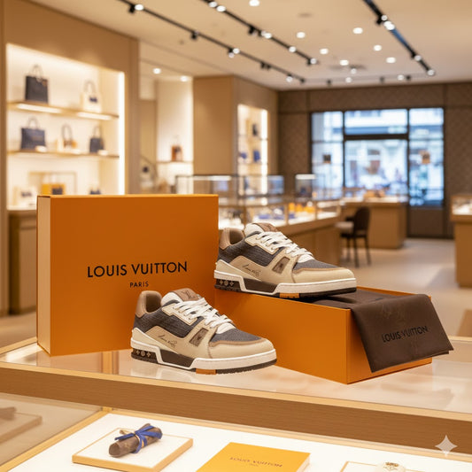 LOUIS VUITTON || Two-Tone LV Trainer Sneaker with Signature Monogram Details