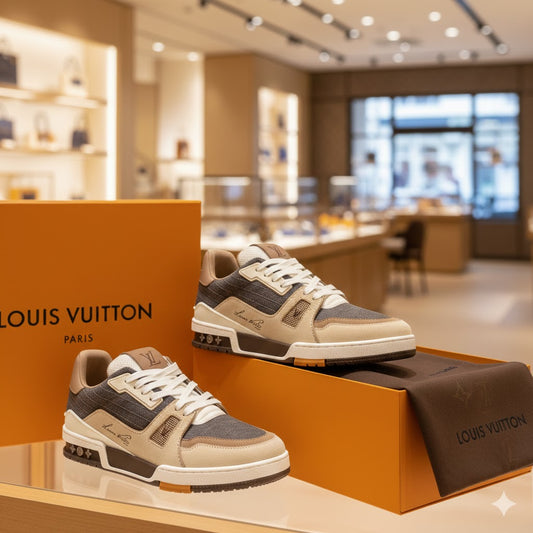 LOUIS VUITTON || Two-Tone LV Trainer Sneaker with Signature Monogram Details