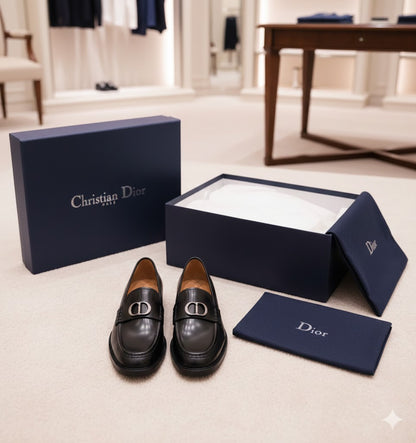 CHRISTIAN DIOR || Corsaire Loafer in Black Polished Calfskin with Silver-Finish CD Icon