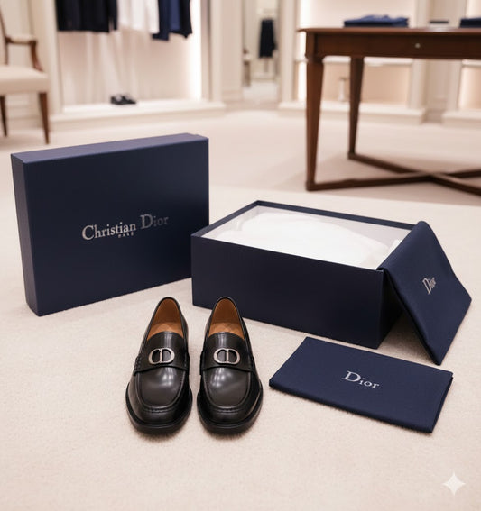CHRISTIAN DIOR || Corsaire Loafer in Black Polished Calfskin with Silver-Finish CD Icon