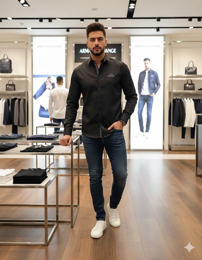 ARM*NI EXCH*NGE || Men's Slim-Fit Logo Detail Dress Shirt - White/Black