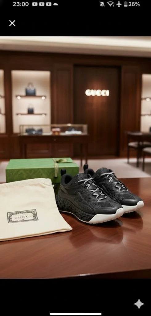 GUCCI || Men's GG Mac80 Sneakers - Black Technical Fabric & Leather - FASHION MYST