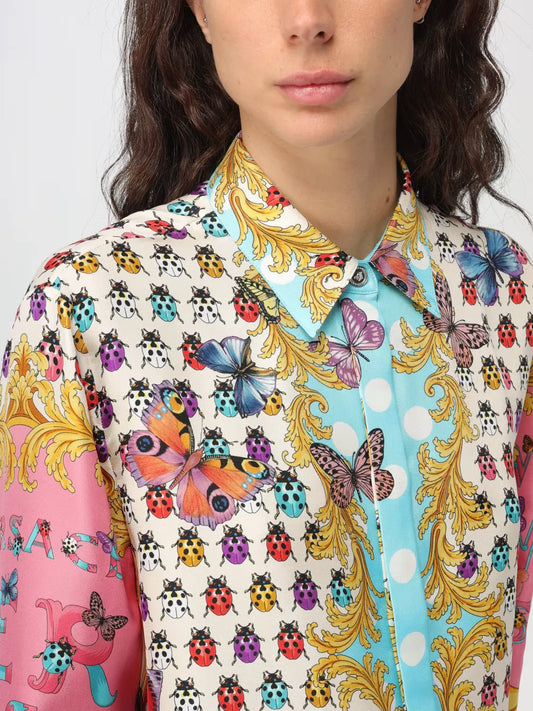 VERSACE || Satin Shirt With All Over Print For Women - FASHION MYST 